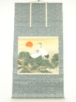 JAPANESE HANGING SCROLL / HAND PAINTED / PAIRED CRANES 